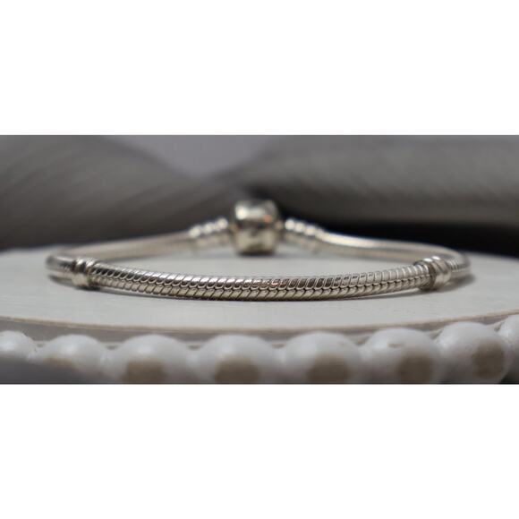 Pandora Sterling Silver Moments Barrel Clasp Snake Chain Bracelet 13.5G / 7in - Picture 2 of 5